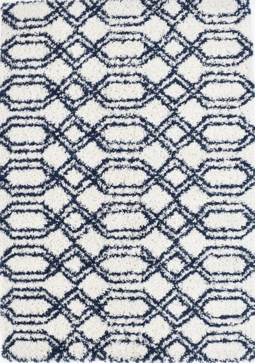 RA33327 8 ft. 3 in. x 10 ft. Indigo Shag CG25A Jay Bird Geometric Transitional Rectangle Area Rug, White & Blue