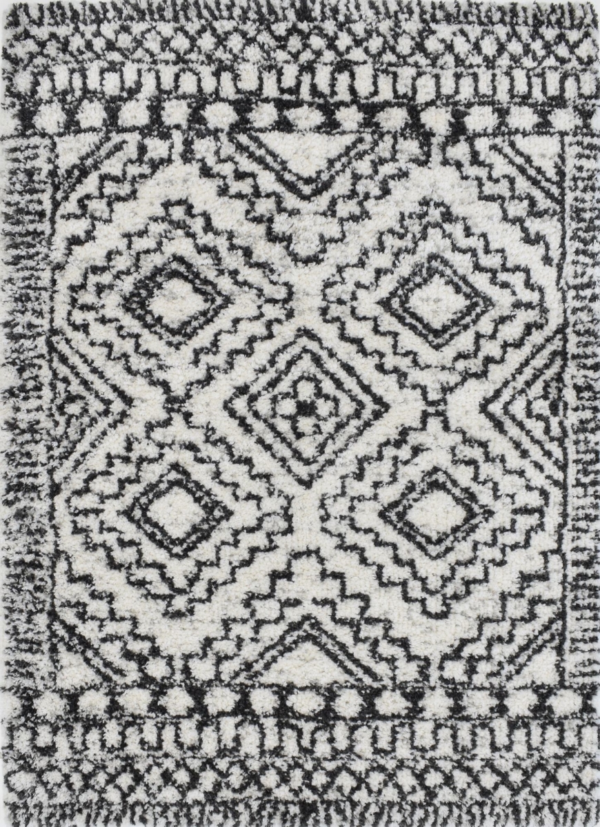 RA33328 2 ft. 6 in. x 4 ft. Indigo Shag CG30A Cracked Pepper Geometric Transitional Rectangle Area Rug, White & Gray