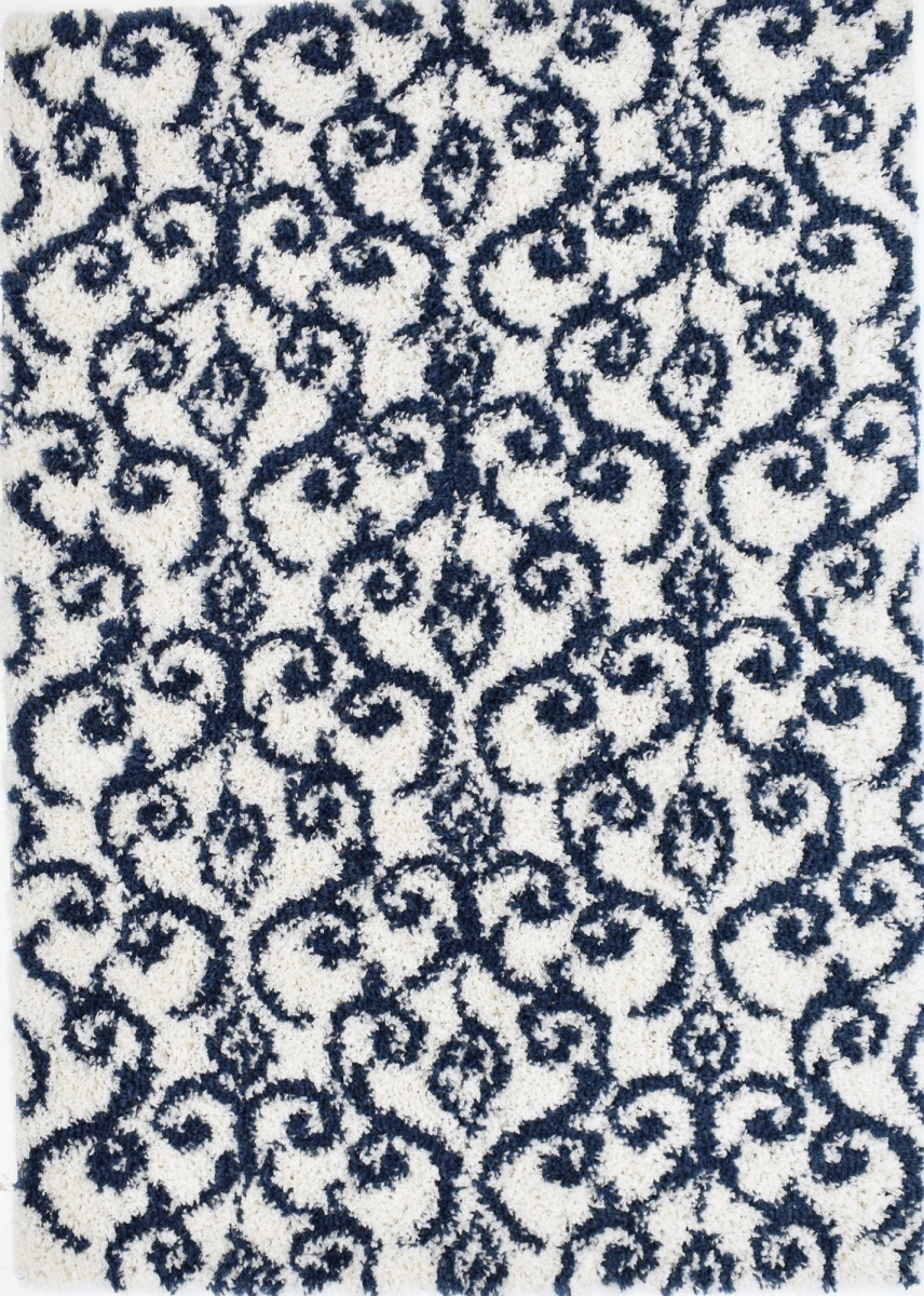 RA33334 5 x 7 ft. Indigo Shag CG35A Noctourne Navy Geometric Transitional Rectangle Area Rug, White & Blue