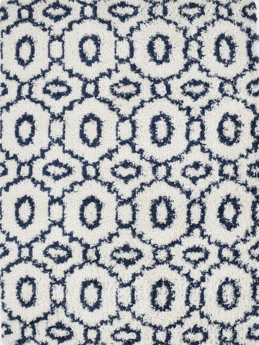 RA33343 8 ft. 3 in. x 10 ft. Indigo Shag CG50A Snow Pine Geometric Transitional Rectangle Area Rug, White & Blue