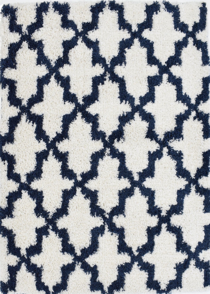 RA33346 5 x 7 ft. Indigo Shag CG60A Bit of Sugar Geometric Transitional Rectangle Area Rug, White & Blue