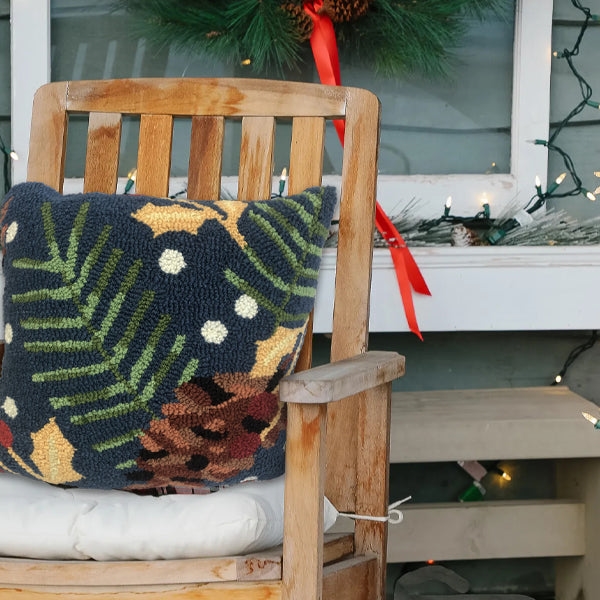 26084P Happy Holly Indigo Pillow Size 16X16