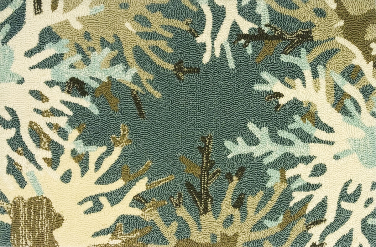 24 x 36 in. Coral Border Rug - Aqua