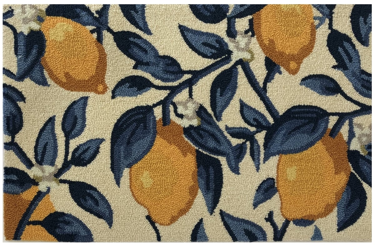 30 x 48 in. Lemon Vine Rug - Cream & Blue