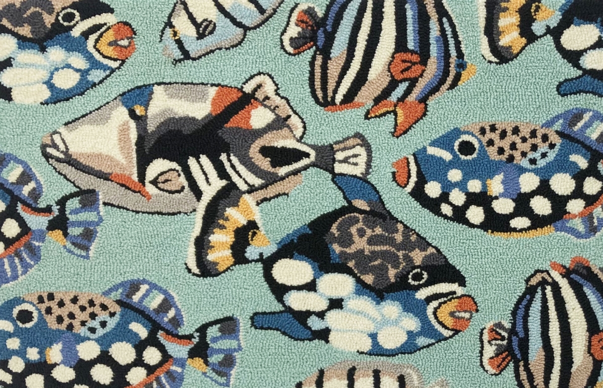 30 x 48 in. Pattern Fish Toss Rug - Aqua