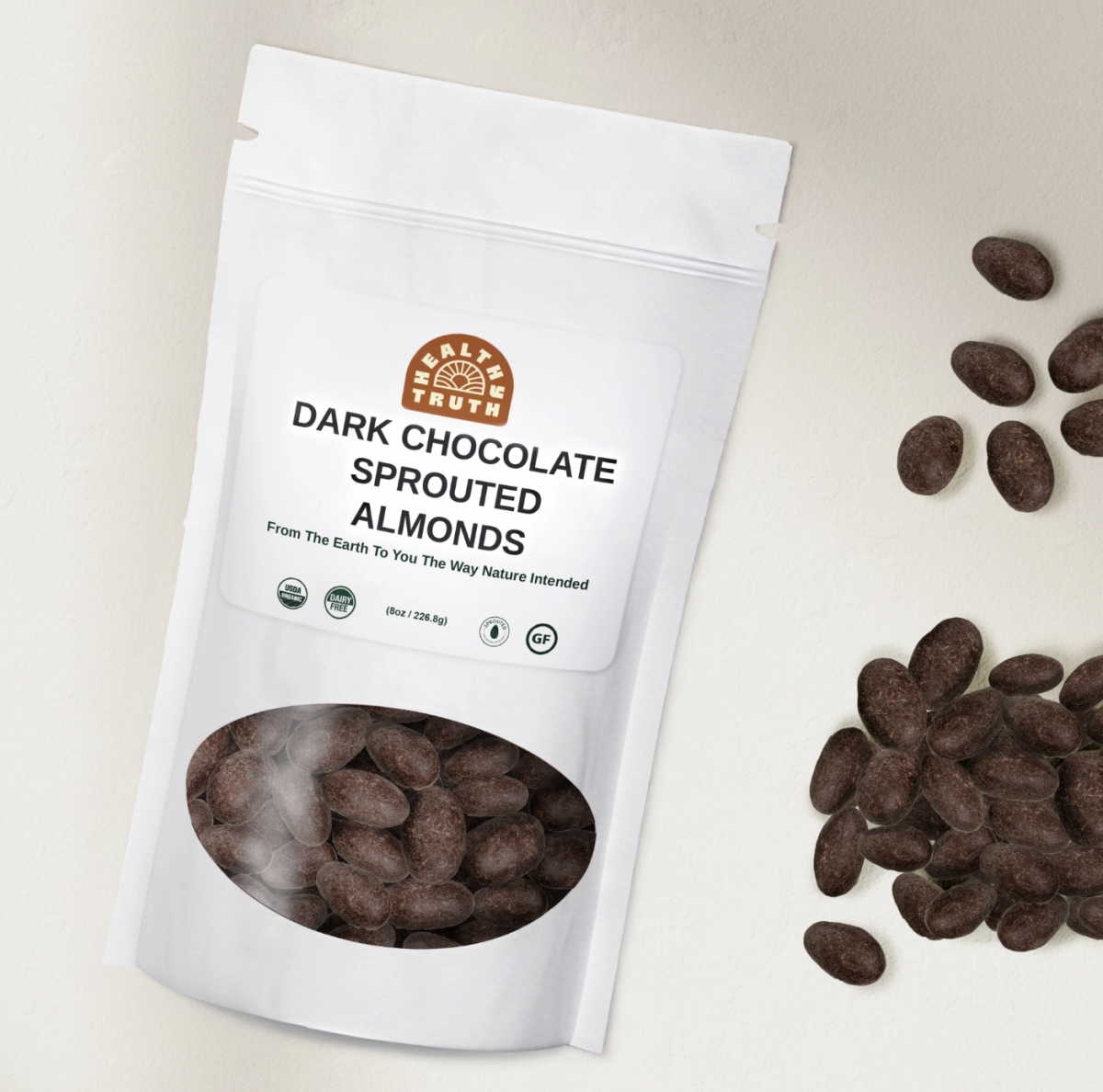 Picture of Healthy Truth Choc-Spr-Alm-8oz Dark Chocolate Sprouted Almonds (Plant Based) 8oz