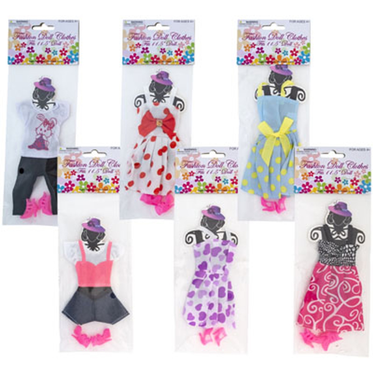 Picture of Regent Products G16170 Fashion Doll Clothes with Shoes Styles & Polybag Header&#44; 6 Assorted Color
