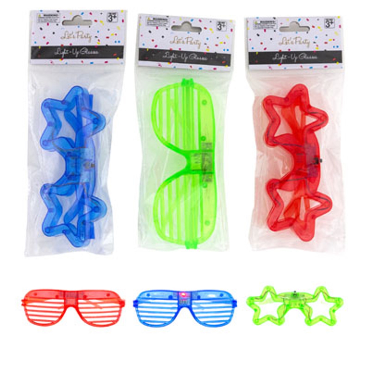 Picture of Regent Products G24086 Star Grill 2 Style Bag Lite Up Blink Glasses with Header Insert, 6 Assorted Color
