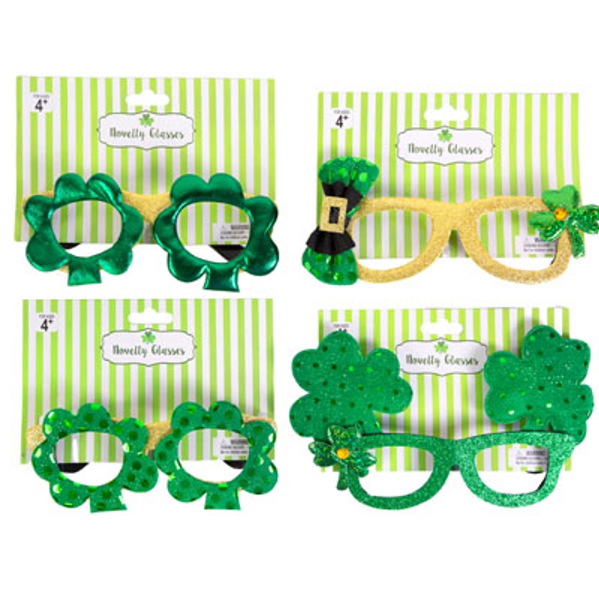 Picture of Regent Products G86173 St Patrick Glitter Fabric Novelty Glasses & Tie On Card&#44; 4 Assorted Color