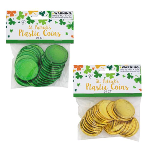 Picture of Regent Products G86182 St Patricks Plastic Coins&#44; 2 Assorted Color - Green & Gold - Pack of 24