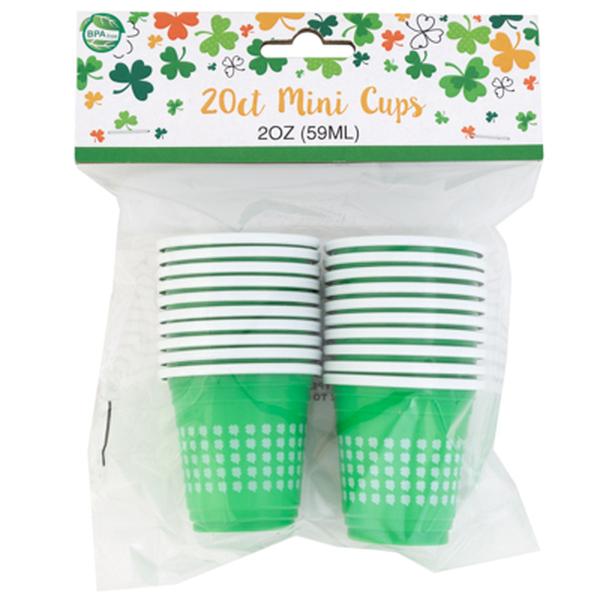 Picture of Regent Products G86189 2 oz Mini Cups with Shamrock Print&#44; Green & White - 20 Piece - Pack of 24