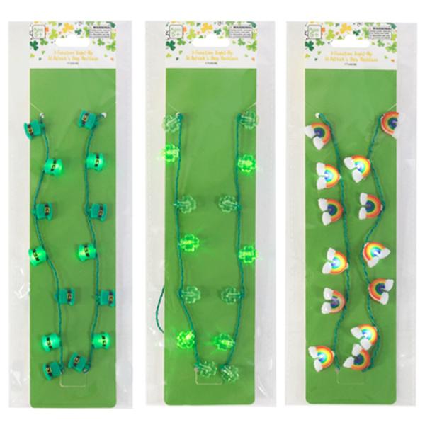 Picture of Regent Products G86193 36 in. St. Patrick 8 LED Shamrock&#44; Hat & Rainbow Necklace&#44; 3 Assorted Style - Pack of 24