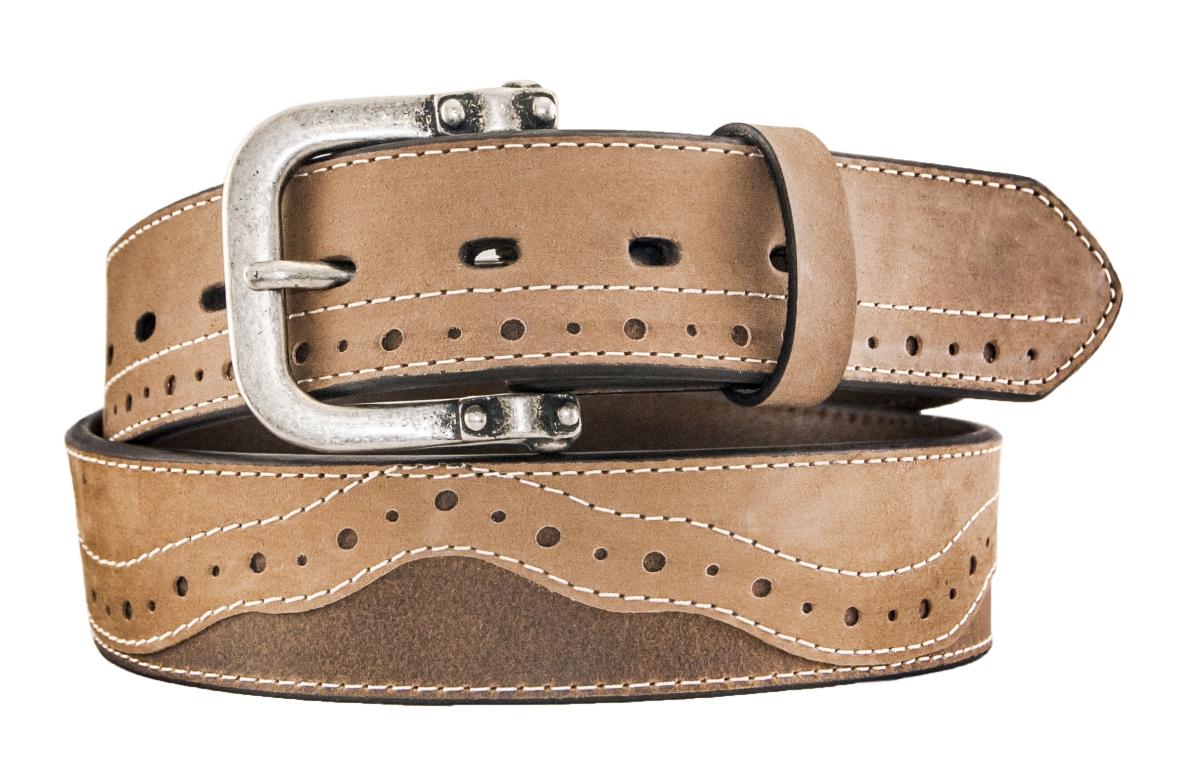 Picture of Double-H 1046H-34 Western Perforated Overlay Belt, Two Tone - Size 34