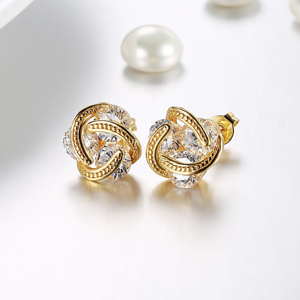 Picture of Alily Jewelry KZCE093-A-GBOX Triple Stone Knot Stud Earring with Austrian Crystals in 18K Gold Plated