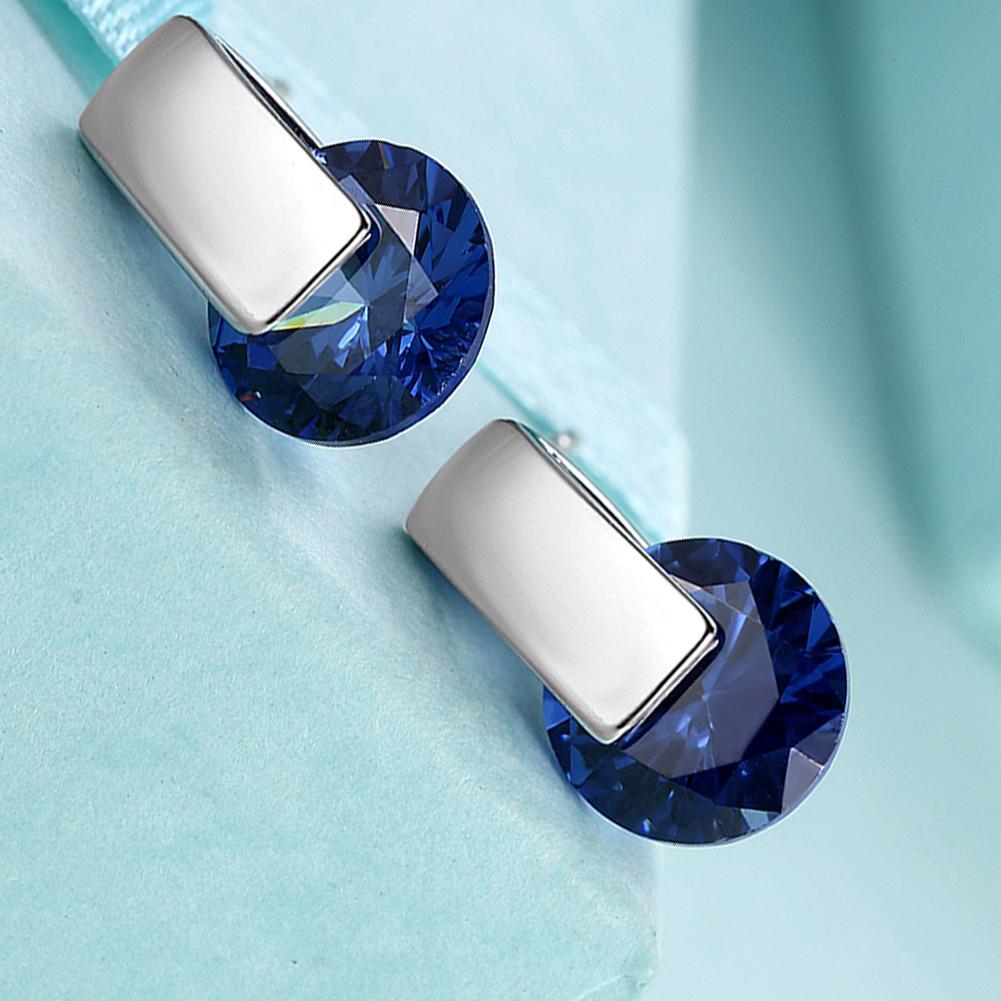 Picture of Alily Jewelry KZCE159-C-GBOX Sapphire Stud Earring in 18K White Gold Plated