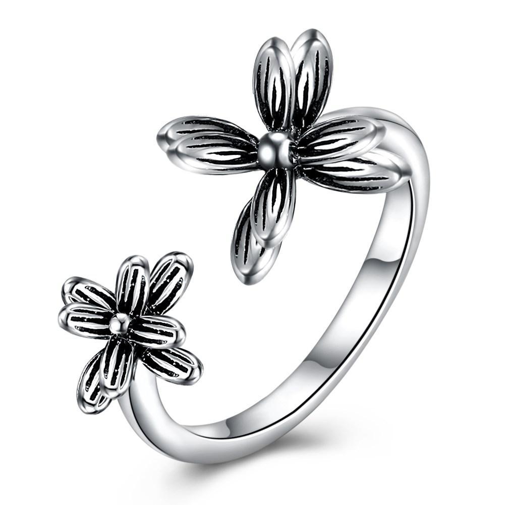 Picture of Alily Jewelry SB-R0064-GBOX Double Flower Sterling Silver Ring