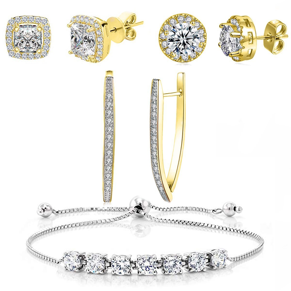 Picture of Alily Jewelry AustrianBUNDLE-GOLD-GBOX Halo Earrings Hoop & Bracelet Set with Gift Box&#44; Gold - 4 Piece