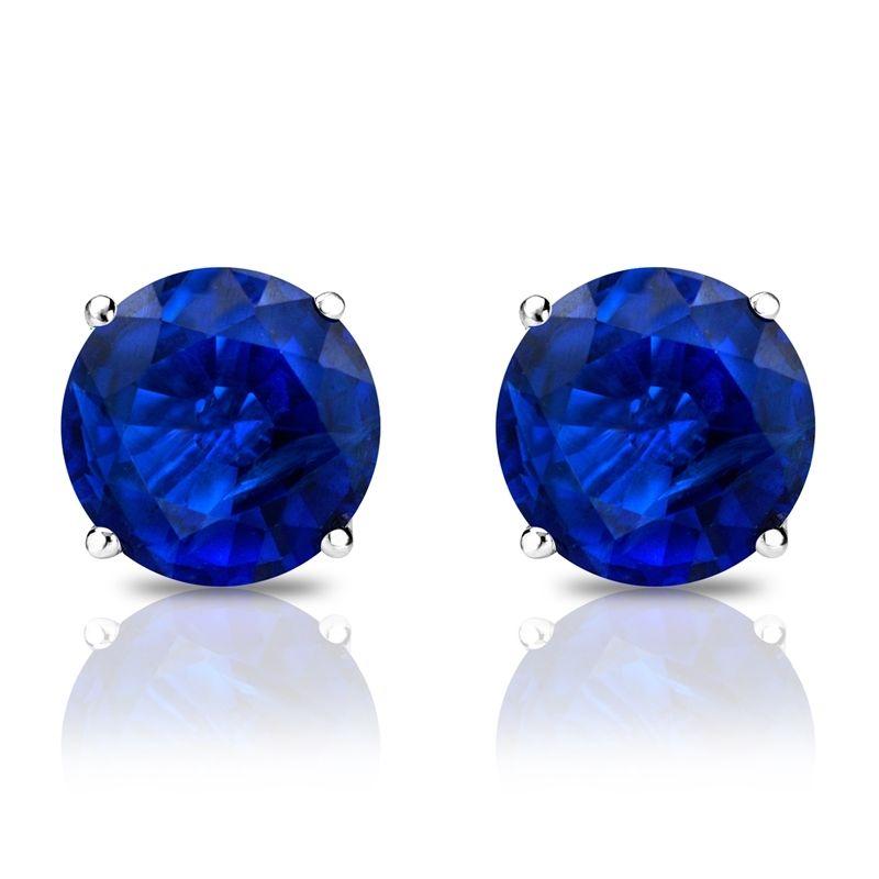 Picture of Alily Jewelry HAI-E023-BLUE 1.00 CT Sapphire Created Austrian Crystal 6 mm Stud Earring in 14K White Gold Plated