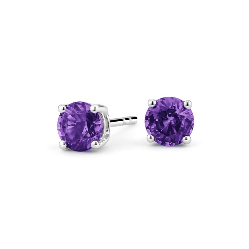 Picture of Alily Jewelry HAI-E023-PURPLE 1.00 CT Amethyst Created Austrian Crystal 6 mm Stud Earring in 14K White Gold Plated