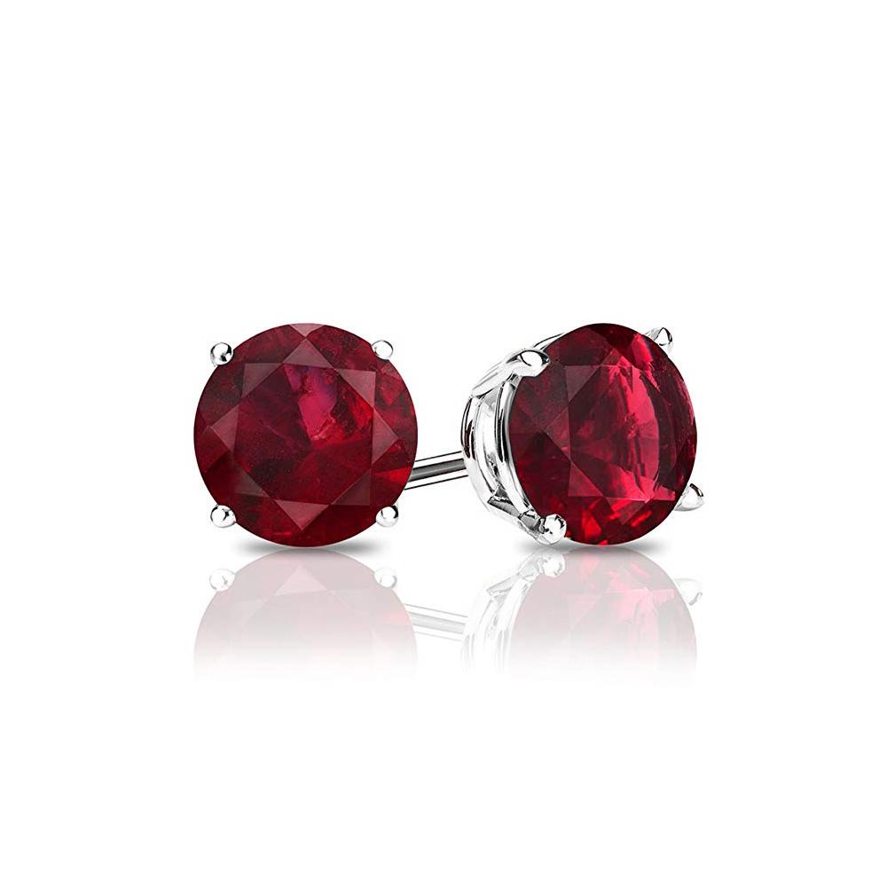 Picture of Alily Jewelry HAI-E023-RED 1.00 CT Ruby Created Austrian Crystal 6 mm Stud Earring in 14K White Gold Plated
