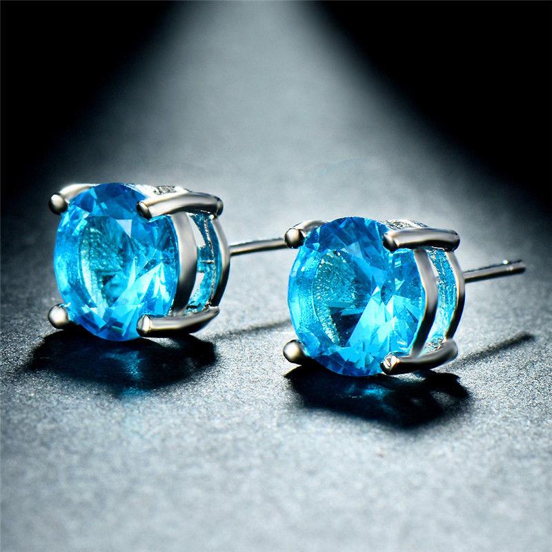 Picture of Alily Jewelry HAI-E023-SKYBLUE 1.00 CT Aquamarine Austrian Crystal 6 mm Stud Earring in 14K White Gold Plated