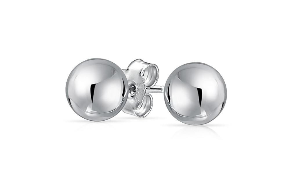 Picture of Alily Jewelry HAI-E073-SILVER 6 mm Classic Ball Stud Earring in 14K White Gold Plated