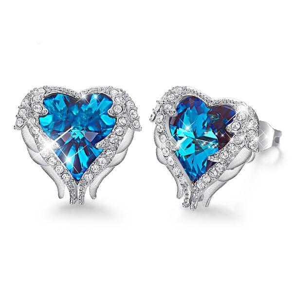 Picture of Alily Jewelry HAI-E120-BLUE Angel Wings Sapphire Stud in 18K White Gold Plated