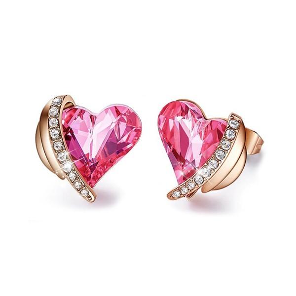 Picture of Alily Jewelry HAI-E127 Pink Topaz Heart Stud in 18K White Gold Plated