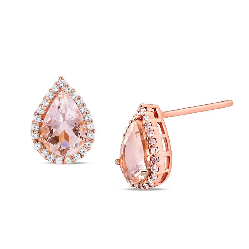 Picture of Alily Jewelry HAI-E129 1.00 CT Morganite Pear Cut Stud Earring in 18K Rose Gold Plated
