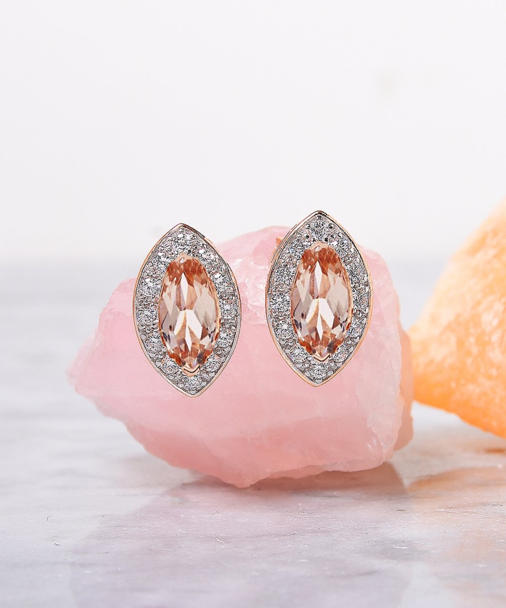 Picture of Alily Jewelry HAI-E130 1.00 CT Morganite Marquise Cut Stud Earring in 18K Rose Gold Plated