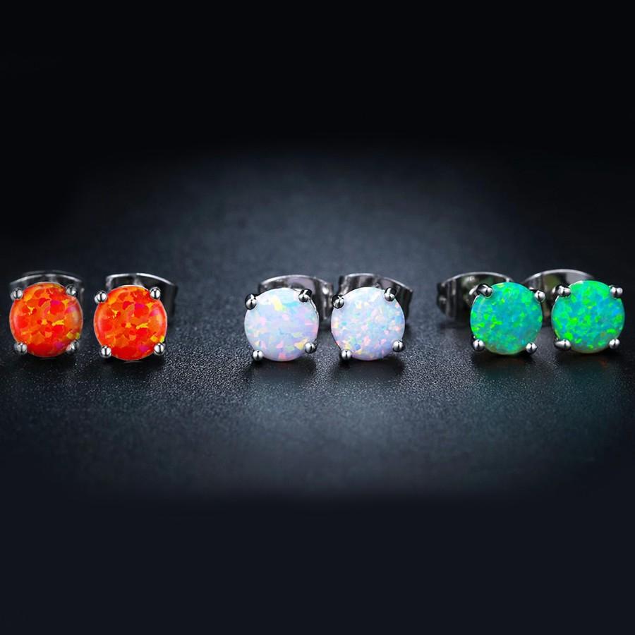 Picture of Alily Jewelry HAI-E137 1 Opal Stud Earring - 3 Pair