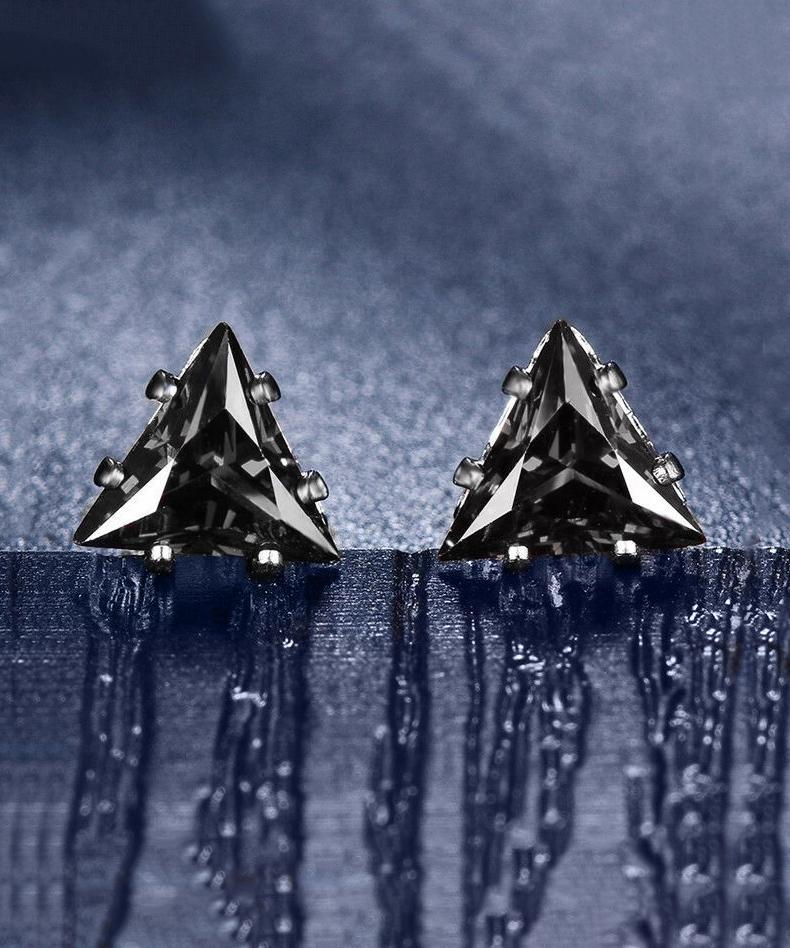 Picture of Alily Jewelry HAI-E172-BLACK 6 mm Triangle Stud Earring with Austrian Crystals in 18K White Gold Plated&#44; Black