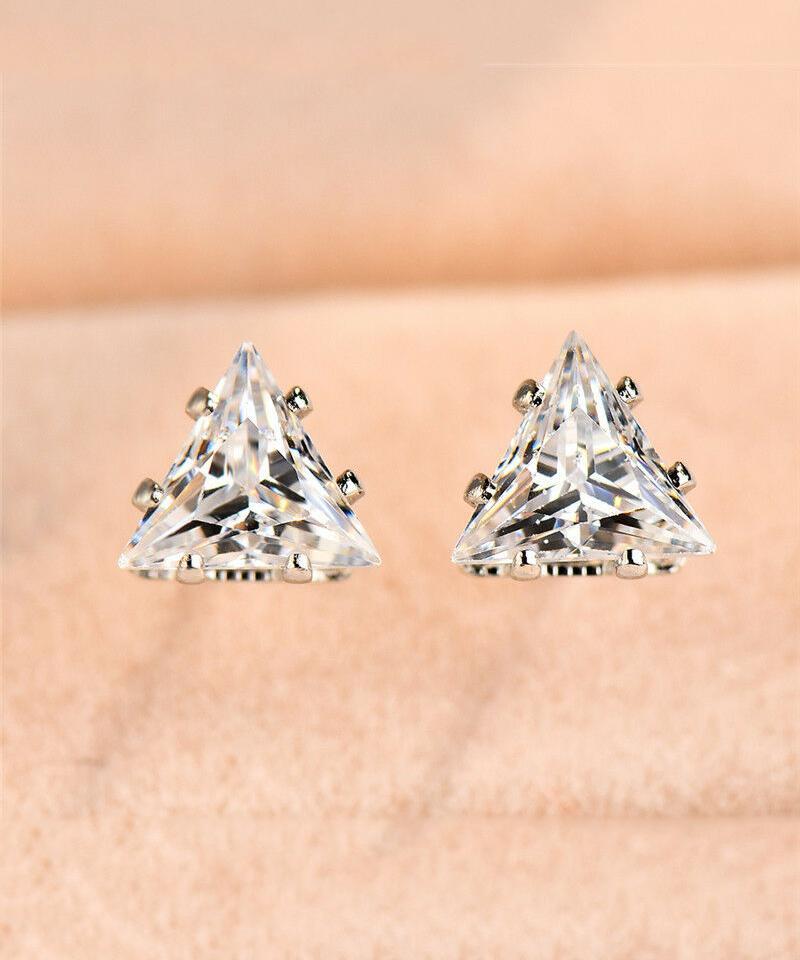 Picture of Alily Jewelry HAI-E172-CLEAR 6 mm Triangle Stud Earring with Austrian Crystals in 18K White Gold Plated&#44; Clear