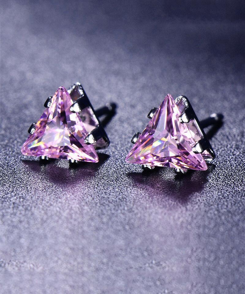Picture of Alily Jewelry HAI-E172-PINK 6 mm Triangle Stud Earring with Austrian Crystals in 18K White Gold Plated&#44; Pink Topaz