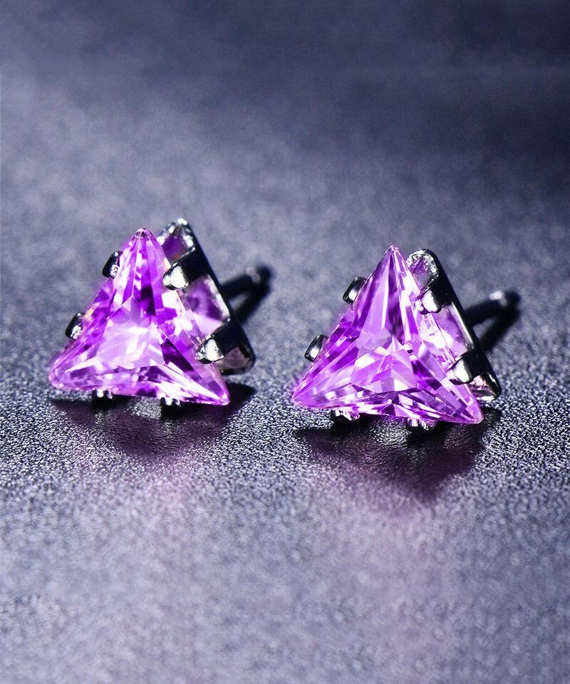 Picture of Alily Jewelry HAI-E172-PURPLE 6 mm Triangle Stud Earring with Austrian Crystals in 18K White Gold Plated&#44; Amethyst
