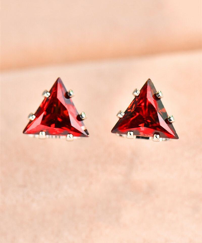 Picture of Alily Jewelry HAI-E172-RED 6 mm Triangle Stud Earring with Austrian Crystals in 18K White Gold Plated&#44; Red