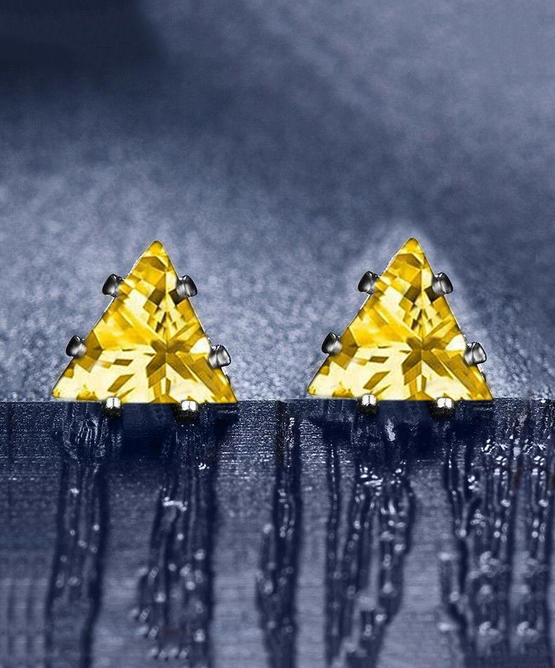Picture of Alily Jewelry HAI-E172-YELLOW 6 mm Triangle Stud Earring with Austrian Crystals in 18K White Gold Plated&#44; Yellow