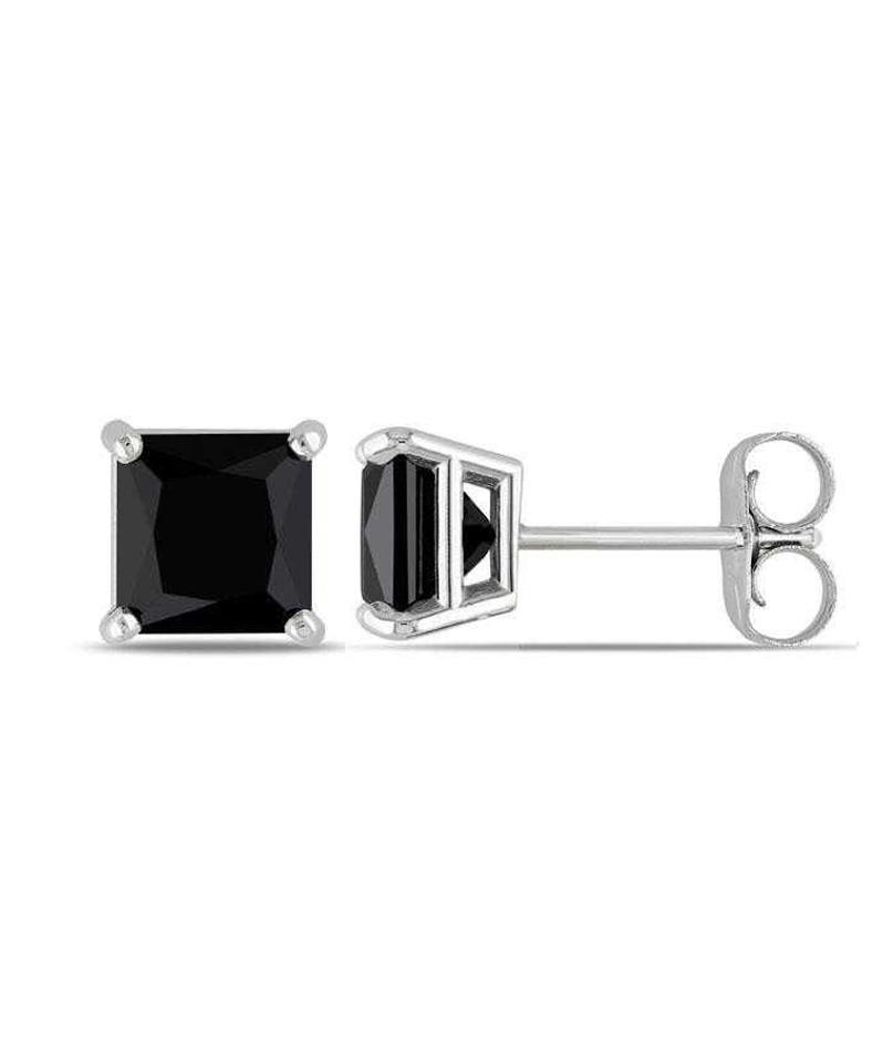 Picture of Alily Jewelry HAI-E173-BLACK 6 mm Princess Stud Earring with Austrian Crystals in 18K White Gold Plated&#44; Black