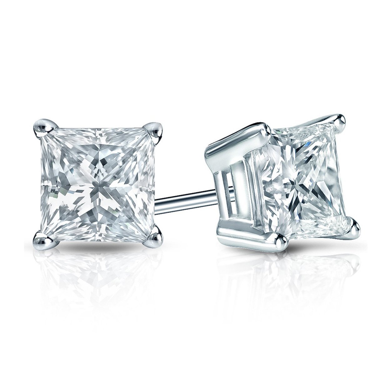 Picture of Alily Jewelry HAI-E173-CLEAR 6 mm Princess Stud Earring with Austrian Crystals in 18K White Gold Plated&#44; Clear