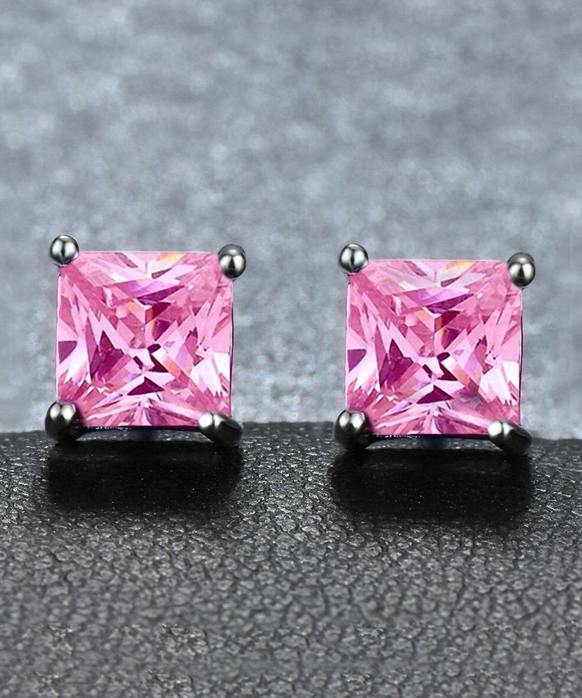 Picture of Alily Jewelry HAI-E173-PINK 6 mm Princess Stud Earring with Austrian Crystals in 18K White Gold Plated&#44; Pink