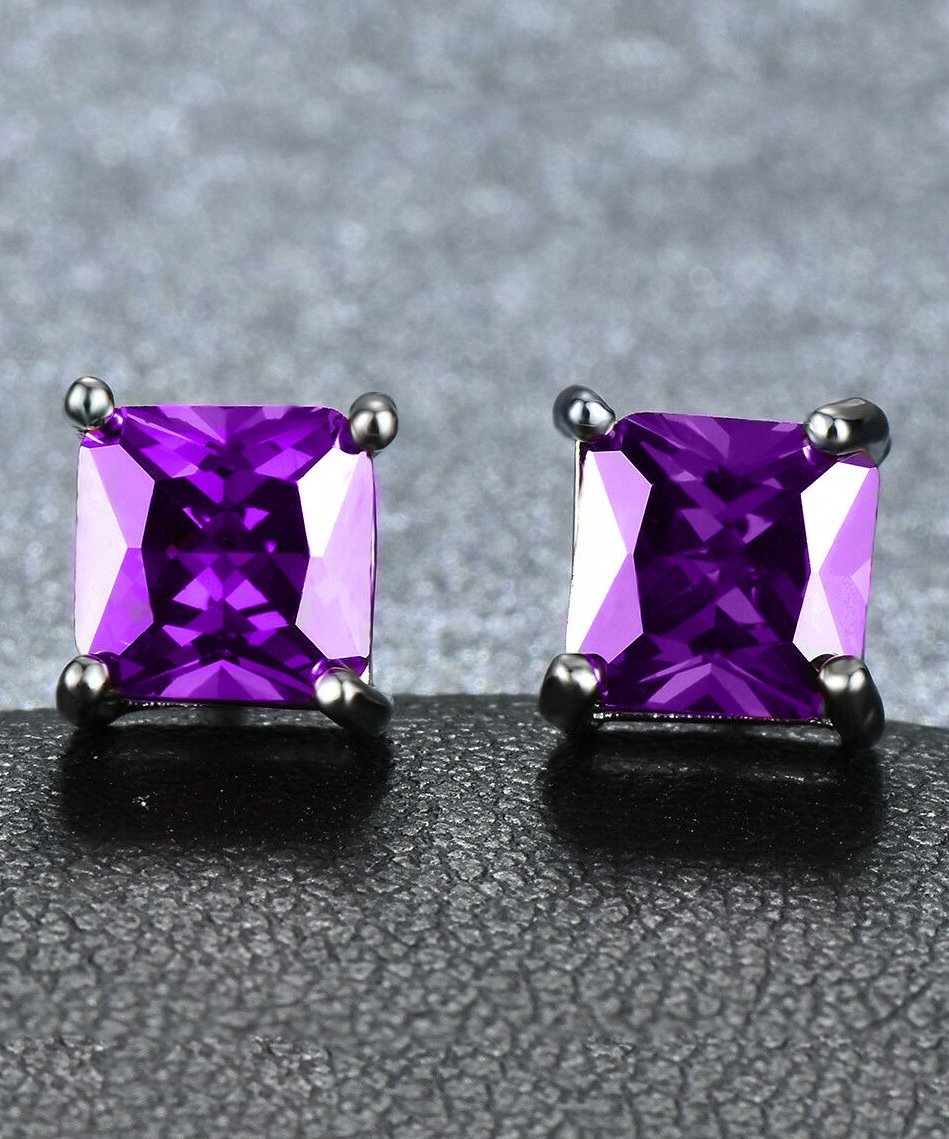 Picture of Alily Jewelry HAI-E173-PURPLE 6 mm Princess Stud Earring with Austrian Crystals in 18K White Gold Plated&#44; Purple