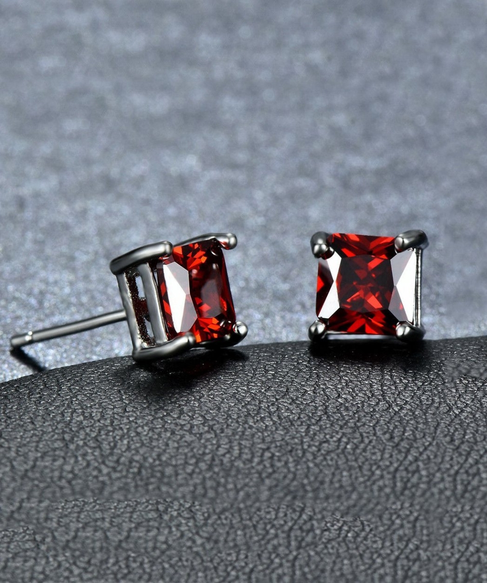 Picture of Alily Jewelry HAI-E173-RED 6 mm Princess Stud Earring with Austrian Crystals in 18K White Gold Plated&#44; Red