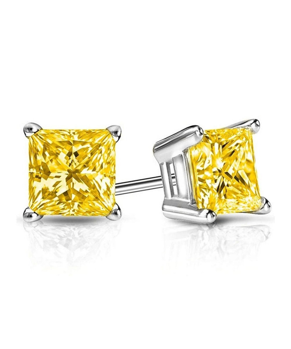 Picture of Alily Jewelry HAI-E173-YELLOW 6 mm Princess Stud Earring with Austrian Crystals in 18K White Gold Plated&#44; Yellow