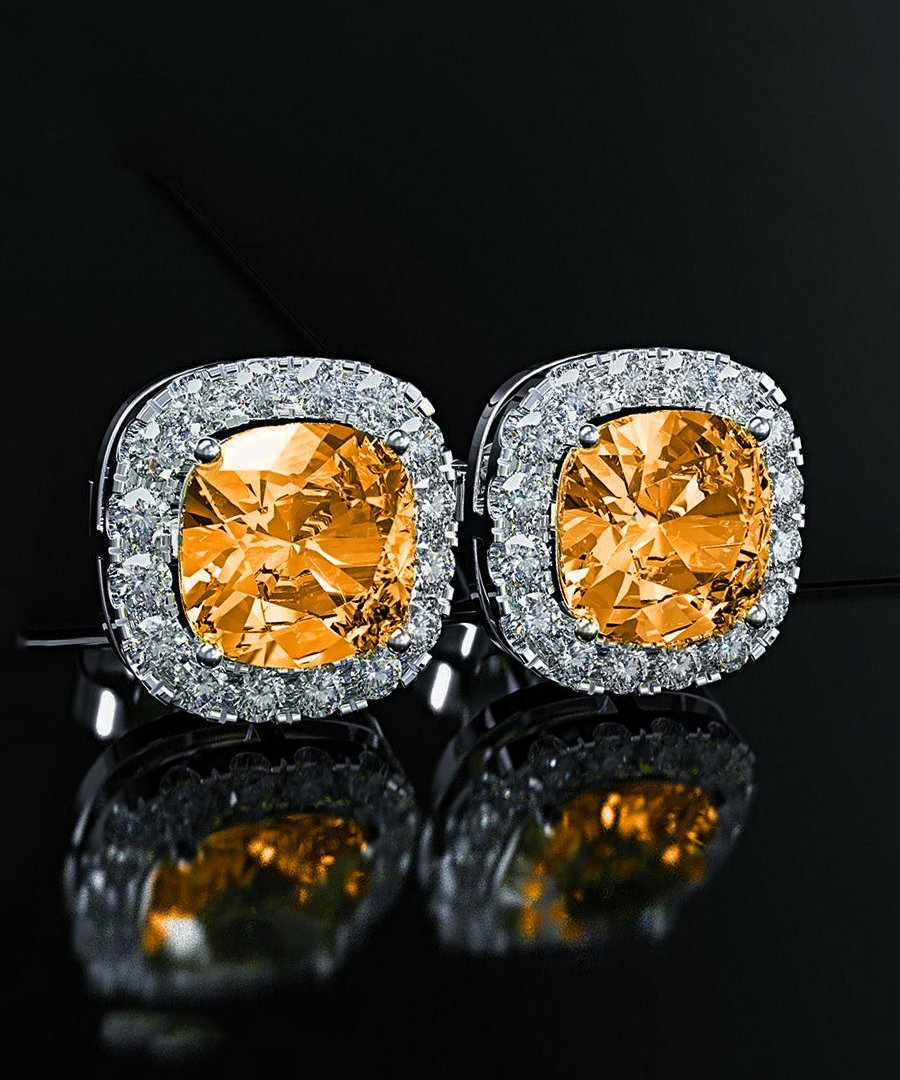 Picture of Alily Jewelry HAI-E174-ORANGE Princess Halo Cut Stud Earring with Austrian Crystals in 18K White Gold Plated&#44; Orange