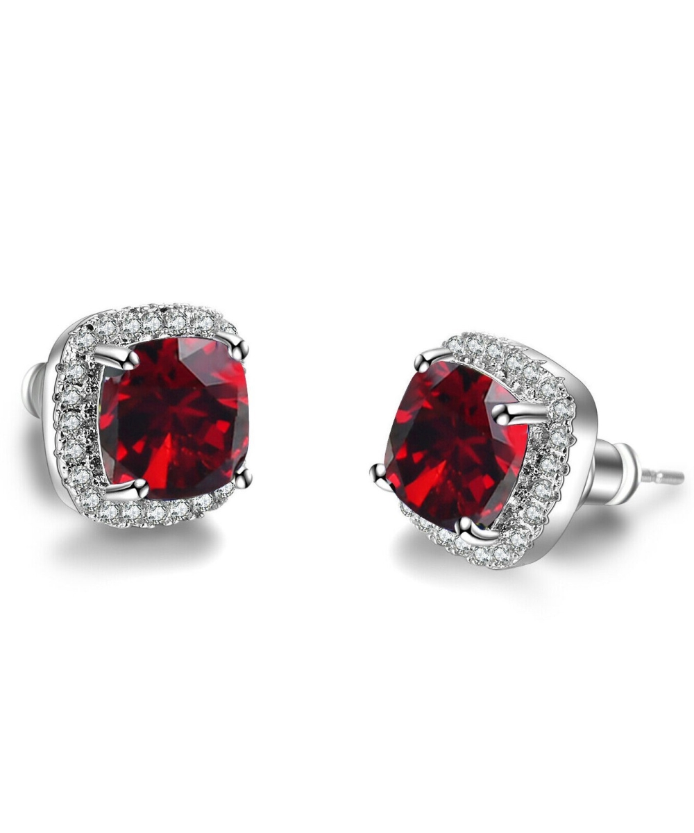 Picture of Alily Jewelry HAI-E174-RED Princess Halo Cut Stud Earring with Austrian Crystals in 18K White Gold Plated&#44; Red