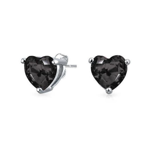 Picture of Alily Jewelry HAI-E177-BLACK 6 mm Heart Stud Earring with Austrian Crystals in 18K White Gold Plated&#44; Black