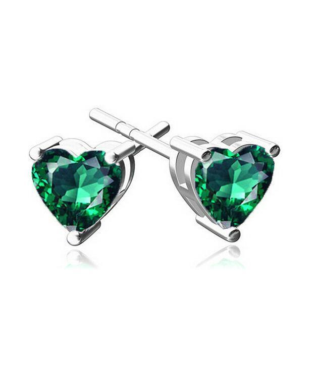 Picture of Alily Jewelry HAI-E177-GREEN 6 mm Heart Stud Earring with Austrian Crystals in 18K White Gold Plated&#44; Green