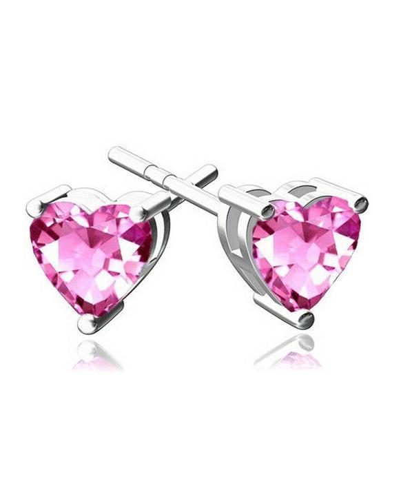 Picture of Alily Jewelry HAI-E177-PINK 6 mm Heart Stud Earring with Austrian Crystals in 18K White Gold Plated&#44; Pink