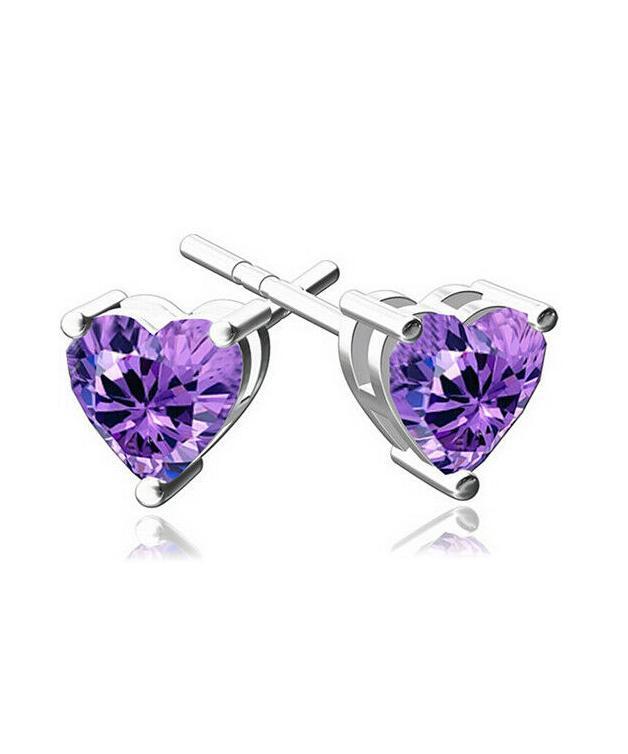 Picture of Alily Jewelry HAI-E177-PURPLE 6 mm Heart Stud Earring with Austrian Crystals in 18K White Gold Plate&#44; Purple