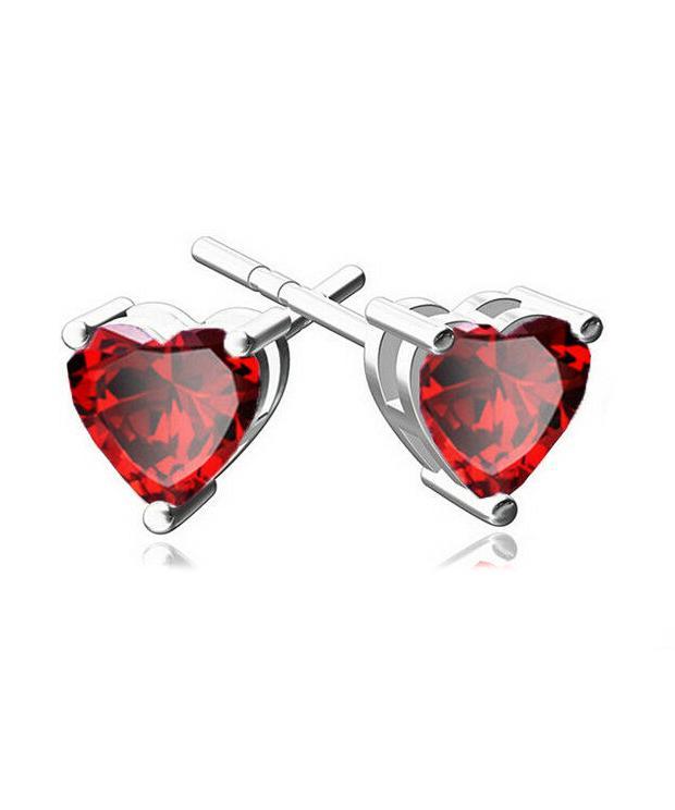 Picture of Alily Jewelry HAI-E177-RED 6 mm Heart Stud Earring with Austrian Crystals in 18K White Gold Plated&#44; Red